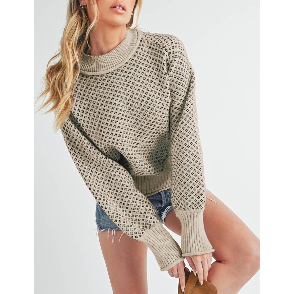 Women's Chunky Knit Pullover Sweater Casual Oversized Crew Neck Long Sleeve - Picture 6 of 6